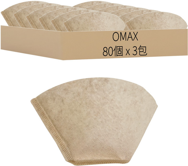 OMAX 歐妹思 無漂白咖啡濾紙 2~4杯用 16~5.2 x 9.8cm 80個, 3包, 1組