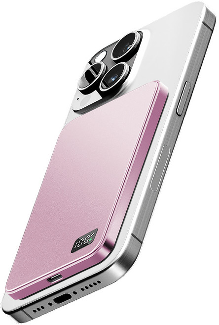 조이트론 맥세이프 울트라 슬림 초경량 고속충전 보조배터리 5000mAh 멀티단자, MiniMax50, 핑크