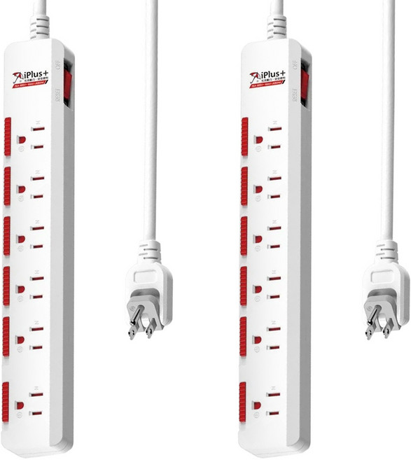 iPlus 保護傘 1切6座防塵扁插延長線 3孔 PU-3163S, 1.8m, 白色, 2條