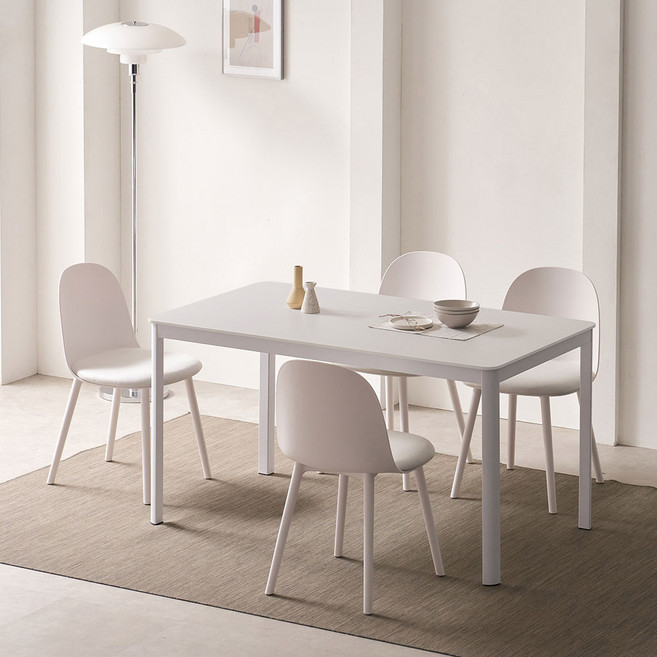 보니애가구 디온 테이블 1200 4인용 + 의자 세트 방문설치, 스톤화이트(식탁), 화이트(의자), 일반의자 4