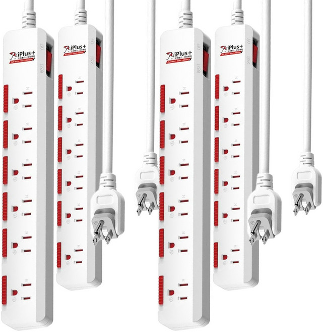 iPlus 保護傘 1切6座防塵扁插延長線 3孔 PU-3163S, 1.8m, 白色, 4條