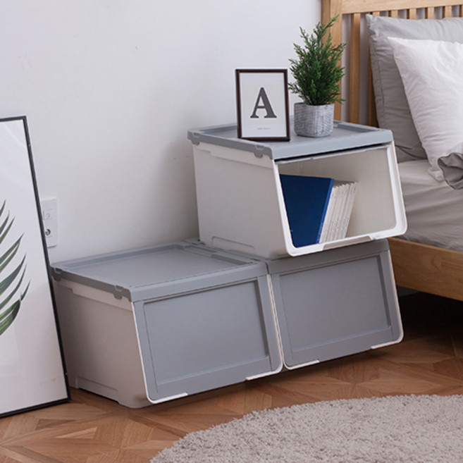 이즈리빙 국내산 슬라이딩 리빙박스, 그레이, 대(455 x 410 x 315 mm), 3개