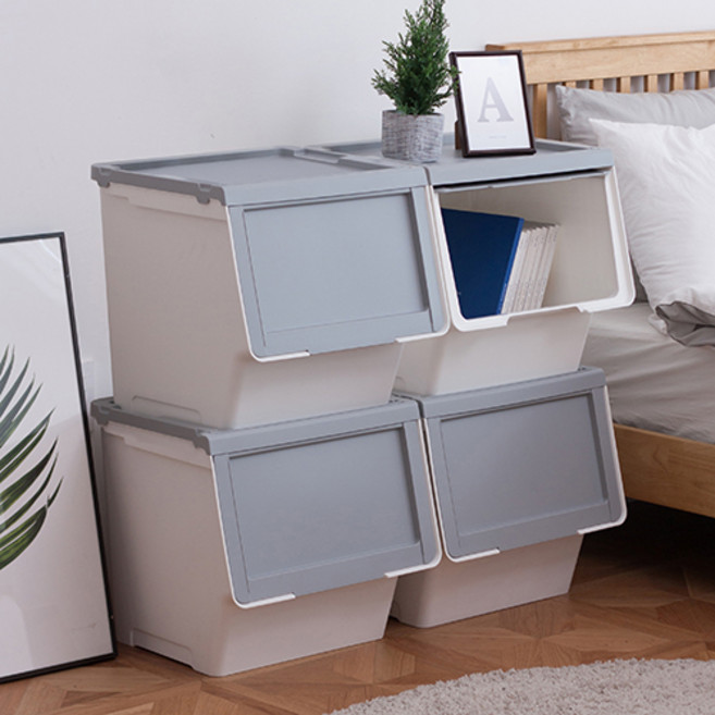 이즈리빙 국내산 슬라이딩 리빙박스, 그레이, 특대(455 x 410 x 415 mm), 4개