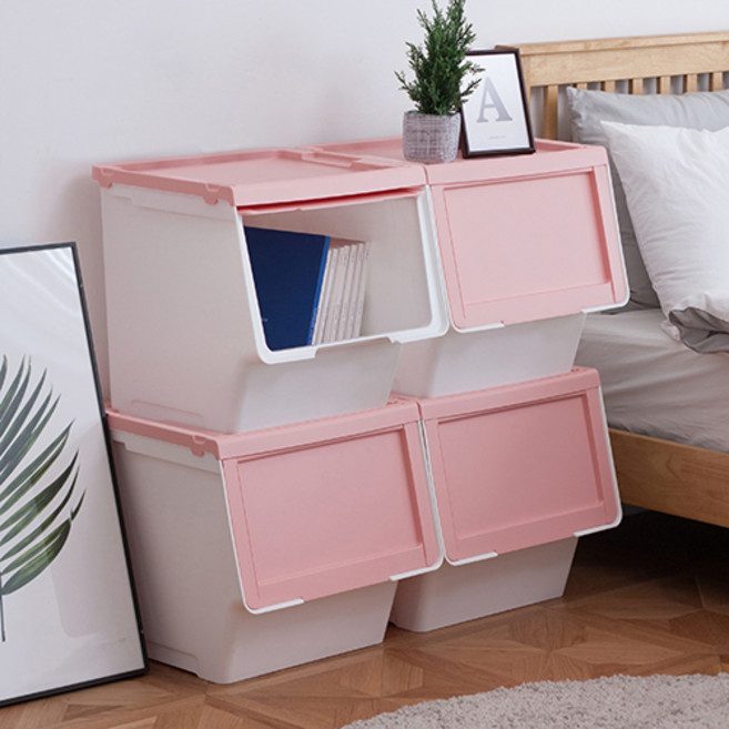 이즈리빙 국내산 슬라이딩 리빙박스, 핑크, 특대(455 x 410 x 415 mm), 4개