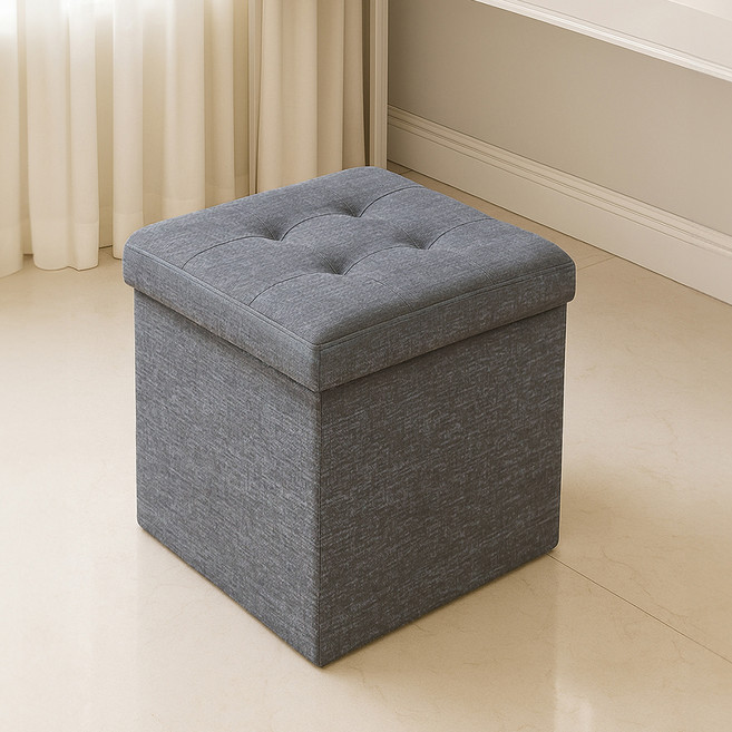 레토 패브릭 스툴 수납 의자 중형, 그레이, 1개