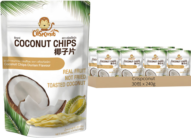 Crispconut 猴子 椰子脆片 榴槤味, 240g, 30包