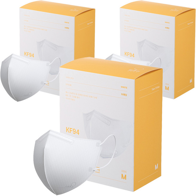 맘편히마스크 새부리형 중형 KF94 5매입 포장, 50개입, 3개, 화이트