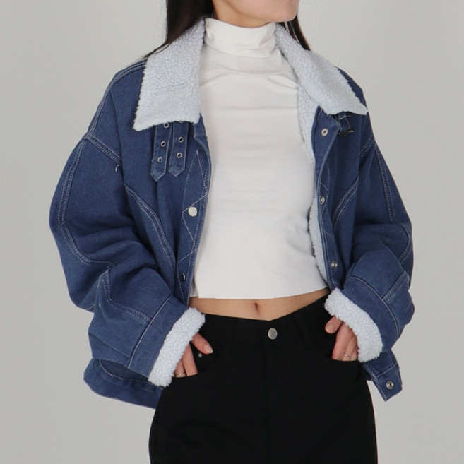 닷이프 여성용 데님 뽀글이 캐주얼 무스탕