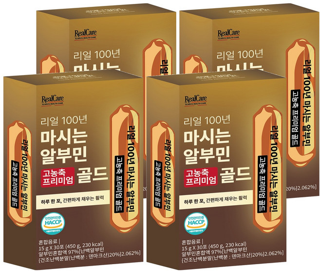 리얼케어 리얼 100년 마시는 알부민 고농축 프리미엄 골드, 30회분, 4개