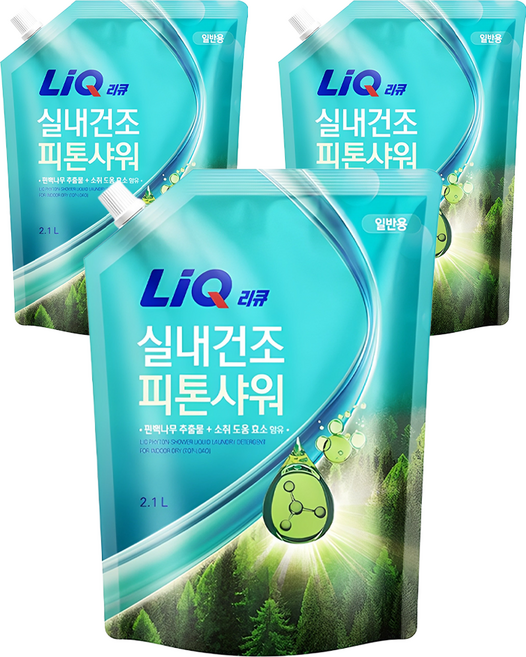리큐 실내건조 피톤샤워 허브향 액체세제 일반용 리필, 2.1L, 3개