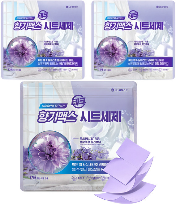 테크 향기맥스 시트세제, 12개입, 3개