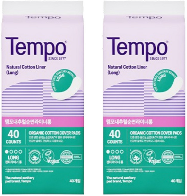 템포 내추럴 순면 팬티라이너, 롱, 40개입, 2개