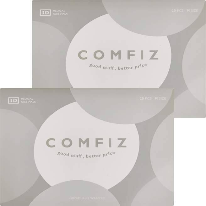 COMFIZ 康菲 成人立體醫療口罩 單片包裝 M, 雪狐銀, 20片, 2盒