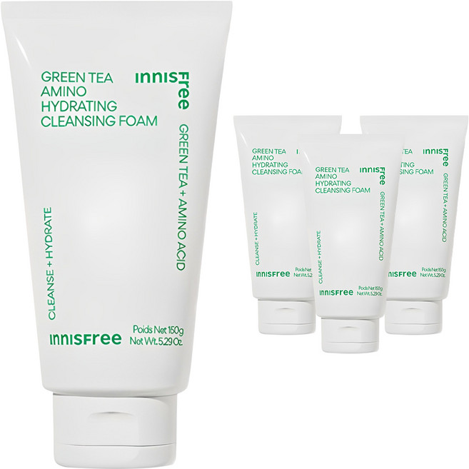 이니스프리 그린티 수분 아미노 클렌징 폼, 150ml, 4개