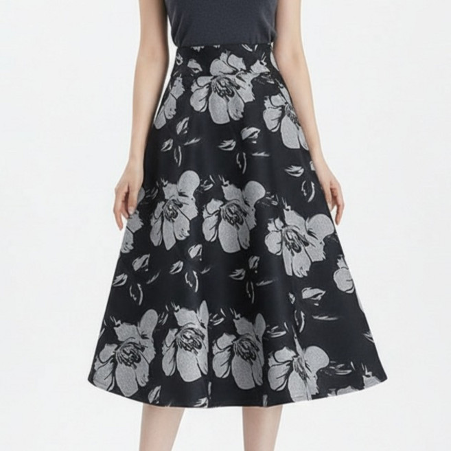 Marketpia 花卉圖案A字中長裙