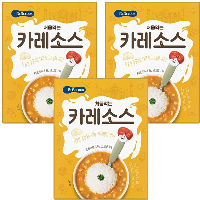 베베쿡 처음먹는 덮밥 소스, 카레, 200g, 3개