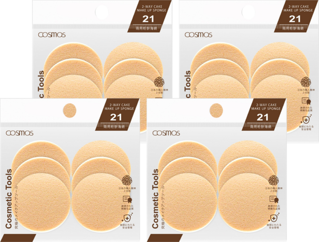 台灣 COSMOS 21 兩用粉餅海綿 6入 S30679, 4個, 膚色