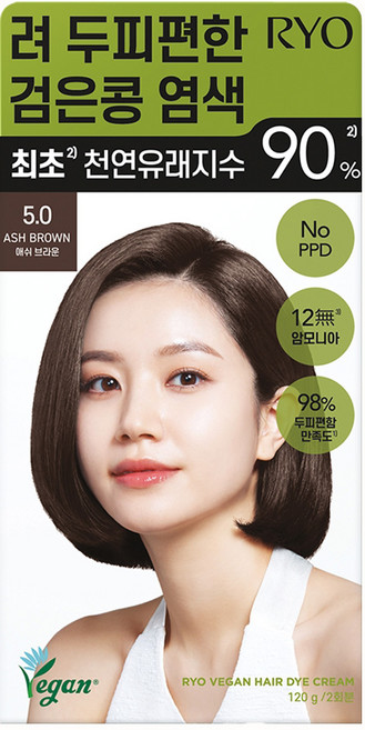 RYO 呂 頭皮舒適黑豆染髮劑 120g, 5.0 Ash Brown, 1盒