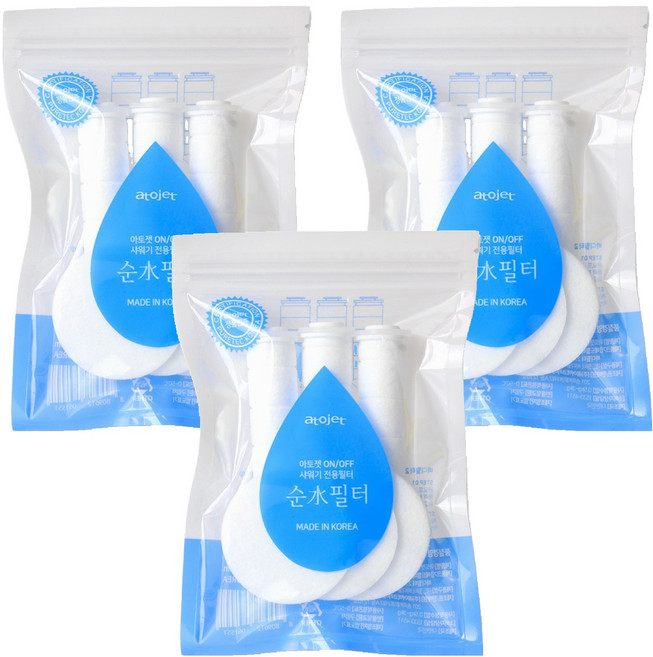 아토젯 온오프 샤워기용 리필필터 팩 바디 3개 + 헤드 3개, 무향