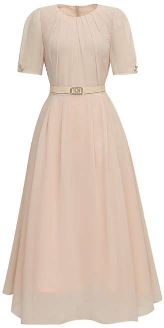 미니멈 쉬폰 턱 벨티드 원피스