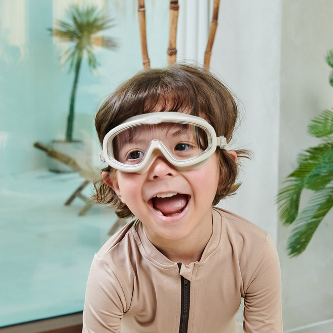 스네프 아동용 와이드 물안경 + 케이스 + 귀마개 세트, 베이지, 1개