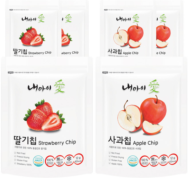 내아이애 동결건조 과일칩 딸기 12g x 3p + 사과 12g x 3p, 72g, 1세트