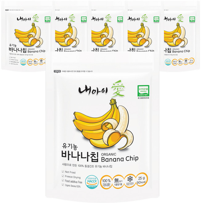 내아이애 동결건조 과일 유기농 바나나칩, 25g, 6개