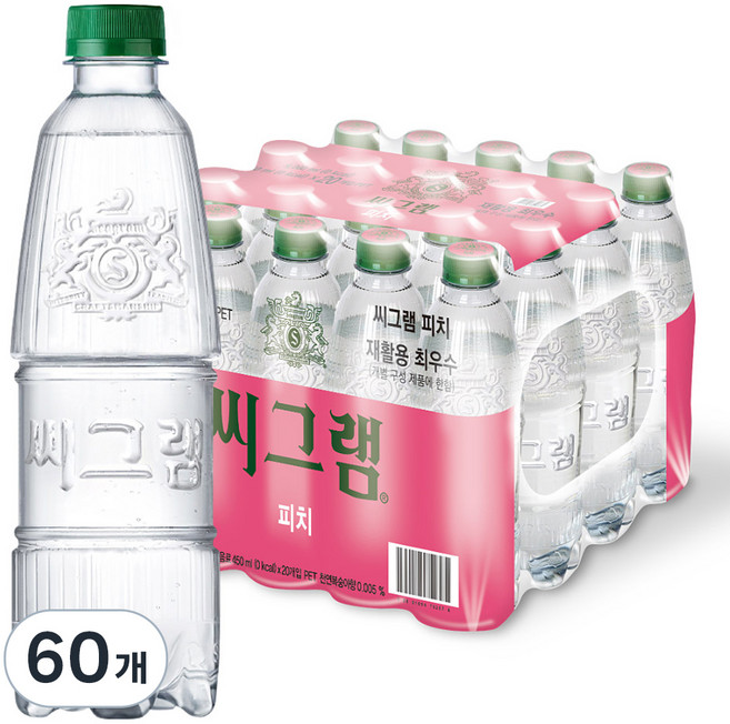 씨그램 피치 무라벨 탄산음료, 450ml, 60개