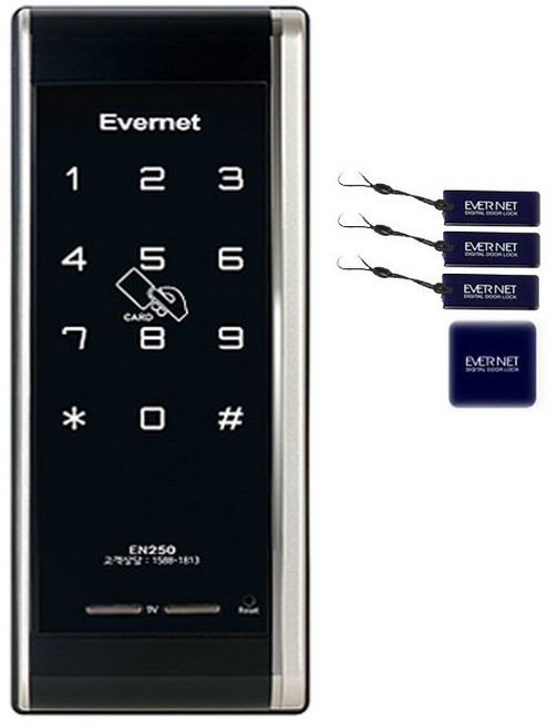 에버넷 디지털 보조키 손잡이 없음 도어락 + 카드키 4p EN250H-SN, 고객직접설치