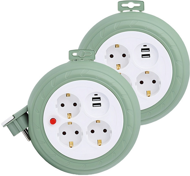 러그 원형 USB 멀티탭 3구 LUG-G03MU, 3m, 민트, 2개