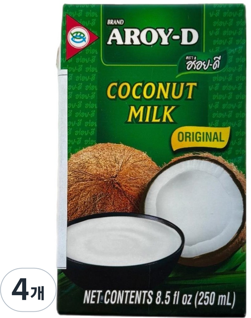 AROY-D 安德利 椰奶, 4個, 250ml