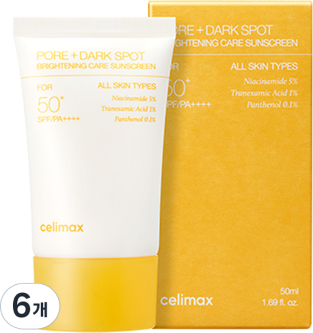 celimax 亮白毛孔瑕疵防曬霜 SPF50+ PA++++, 50ml, 6個