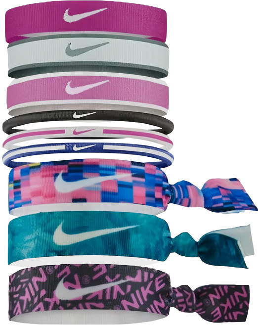 NIKE 耐吉 混搭式髮帶, 粉藍格子, 9個