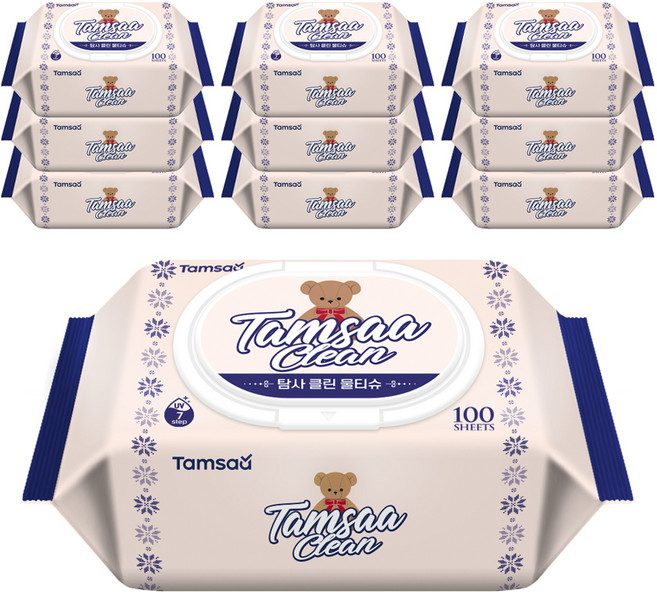 탐사 클린 도톰한 물티슈 캡형, 100매, 10개