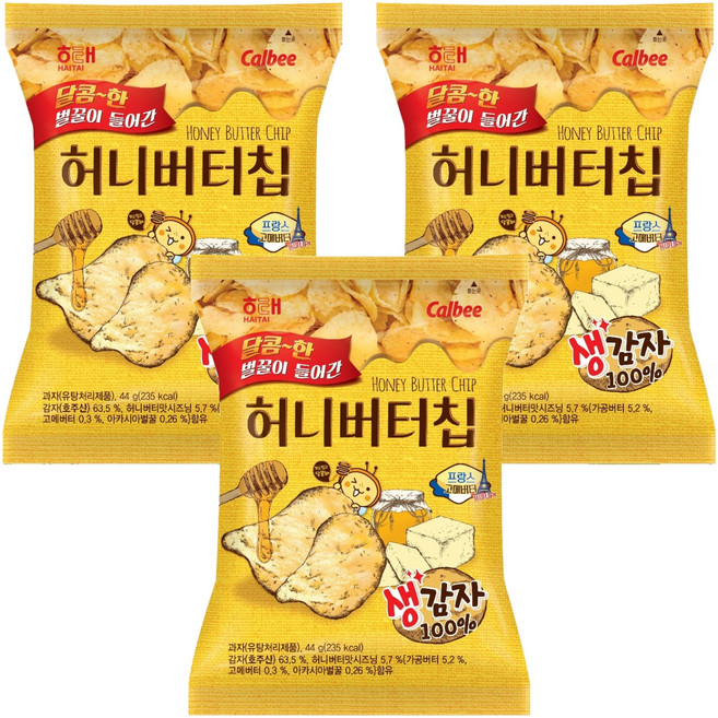 해태제과 허니버터칩, 44g, 3개
