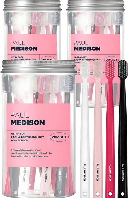 폴메디슨 이중미세모 라차칫솔 세트 핑크에디션, 20개입, 3세트