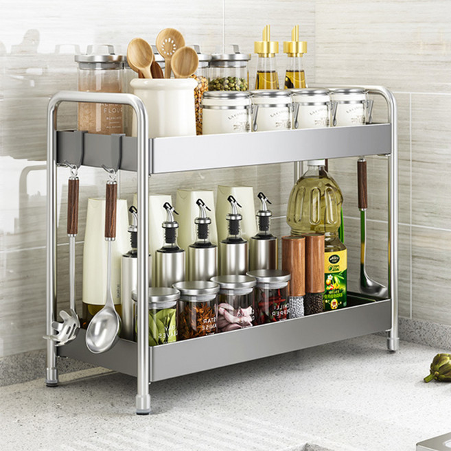 샵마일 양념통 수납 테이블 정리 다용도 2단 주방선반, 그레이, 1개