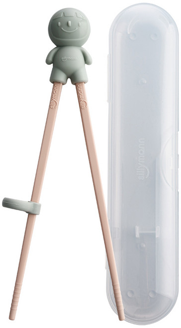 실리만 국내생산 크림 어린이 교정용 젓가락+ 케이스 세트 크림피치 1세트