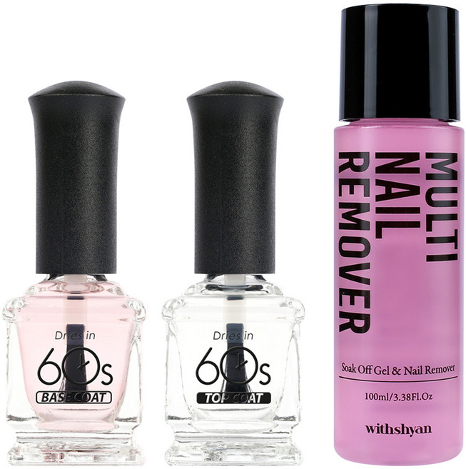 위드샨 60초 건조 매니큐어 기초 3종 네일세트, 베이스코트 + 탑코트 + 리무버, 1세트