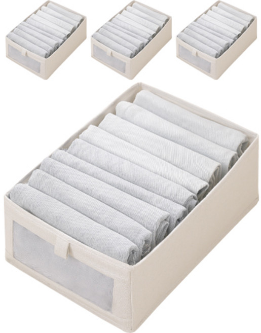 디오셀 패브릭 접이식 수납 정리함, 베이지, 4개