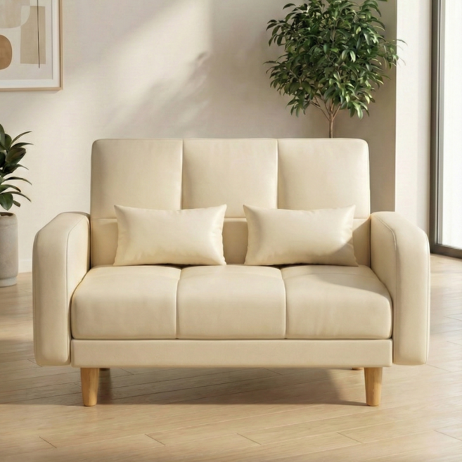 접이식 등받이 각도조절 PU가죽 소파베드 120cm L4, 아이보리