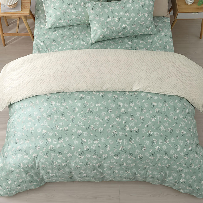 Hong Yew Bedding 鴻宇寢飾 8 x 7純棉被單 100%精梳純棉 台灣製 C20152, 菲歐娜 綠色 + 白色