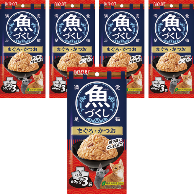 이나바 고양이 생선 가득 파우치, 혼합맛(참치/가다랑어), 180g, 5개