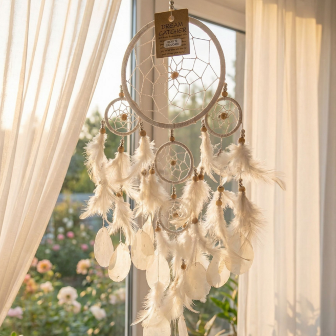 쿠칭아일랜드 물방울 자개 드림캐쳐, 화이트
