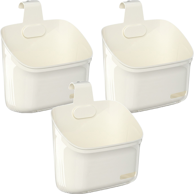 벨로나이트 욕실 주방 침대옆 교수형 틈새 수납 보관 바구니 대형 18.5 x 8.5 x 17.5 cm, 크림색, 3개