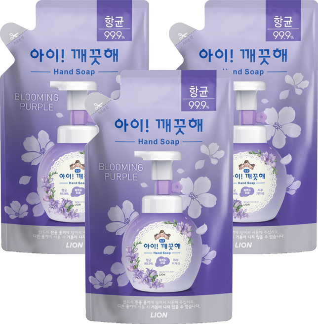 아이깨끗해 블루밍퍼플 핸드워시 리필, 200ml, 3개