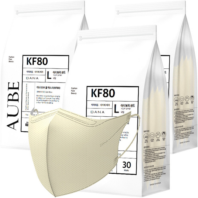 다나마스크 오브 쿨 뷰티라인 마스크 대형 KF80, 30개입, 3개, 2 아이보리 샌드