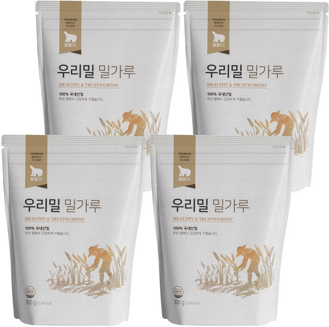 곰표 우리밀 밀가루, 900g, 4개
