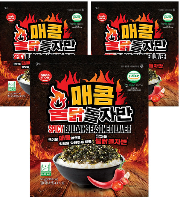 바다모아 매콤불닭돌자반, 3개, 50g