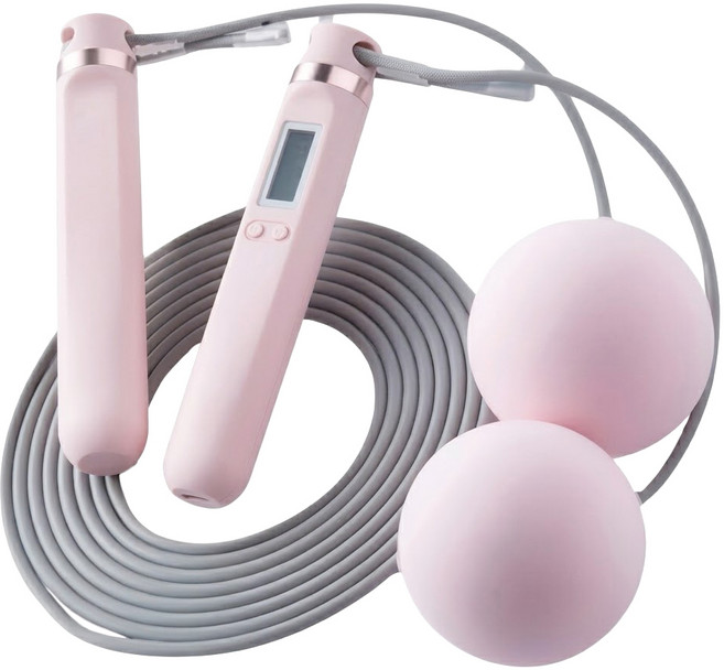 健身智能計數跳繩 卡路里計算/無繩跳繩/小球跳繩/兩用款, 粉白色, 1條